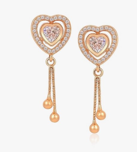 Rose Gold Plated Heart Design Dangling Earrings
